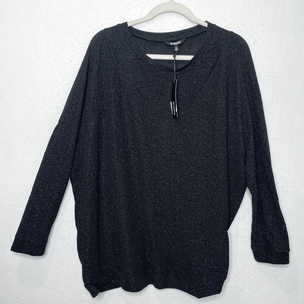 BB Dakota Black Textured Glitter Sparkle Shimmer Dolman Tunic Top Size 1X NWT